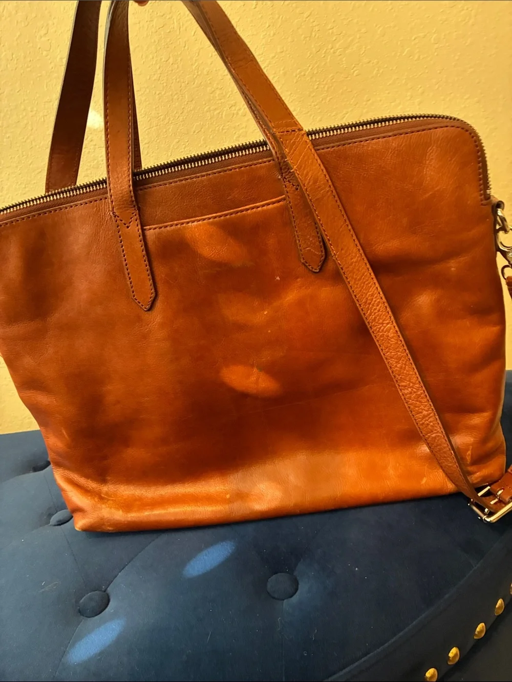 Fossil Cognac Leather Laptop Bag